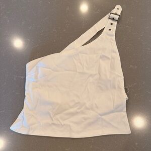 Princess Polly One-Shoulder White Buckle Tank Top